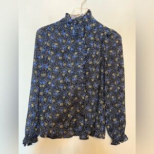 FRNCH Paris Blue Floral Top. Size XS